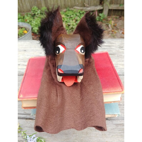 Vintage Carved Wood Wolf Hand Puppet, Collectable German Folk Art - Picture 5 of 10